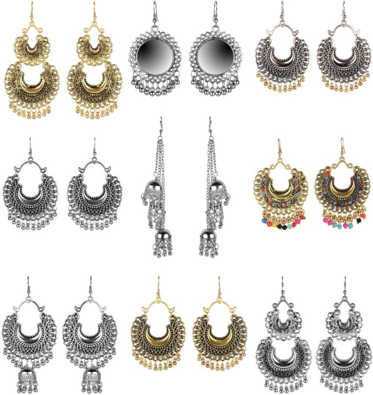Desicolour Desicolour Fancy Stylish Party Wear Handcrafted Silver Oxidised Earrings/Jewellery-Chandbali Pack of...