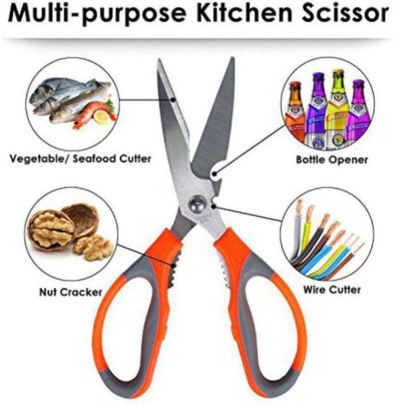 cged Multi-Function Kitchen Strong Chicken Bone Household Stainless Steel Sharp Cut Kill Fish Scissors Scissors(Set of 1, Multicolor)