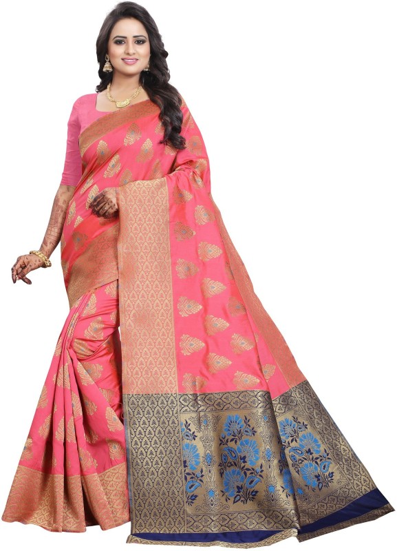 Jhilmil Fashion Self Design Banarasi Poly Silk Saree(Pink)