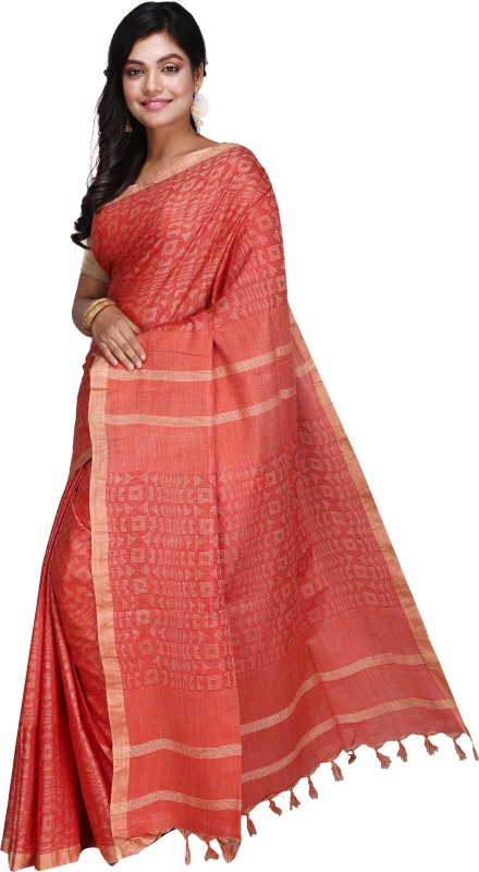 swatika Self Design Bhagalpuri Handloom Cotton Silk Saree(Red)
