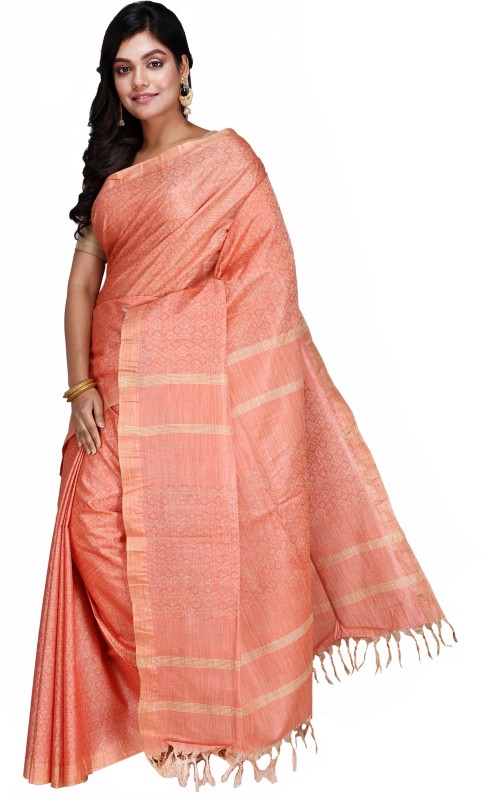 swatika Self Design Bhagalpuri Handloom Cotton Silk Saree(Orange)