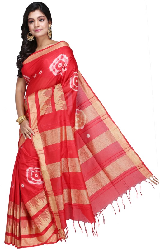 swatika Self Design Bhagalpuri Handloom Silk Blend Saree(Red)