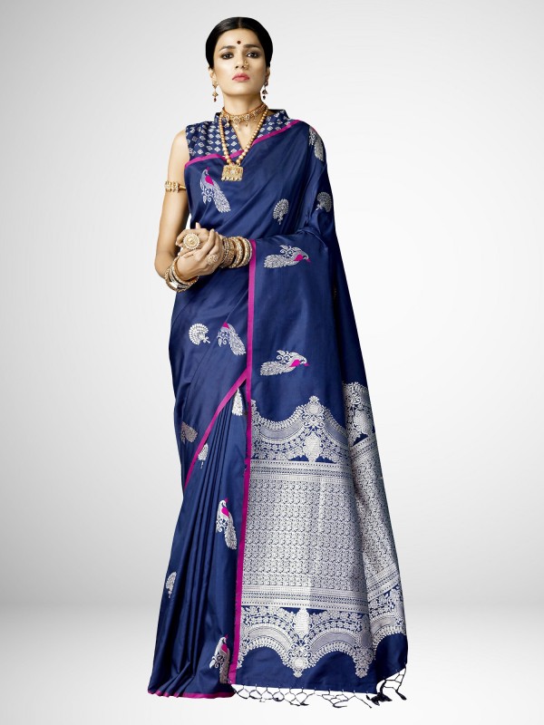 Ratnavati Woven, Embellished Kanjivaram Pure Silk Saree(Blue)