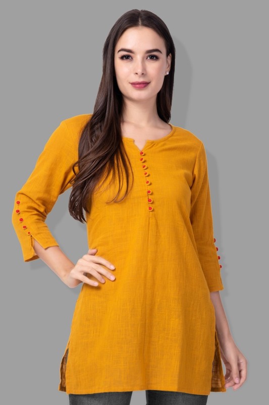 AANIA Party 3/4 Sleeve Solid Women Yellow Top