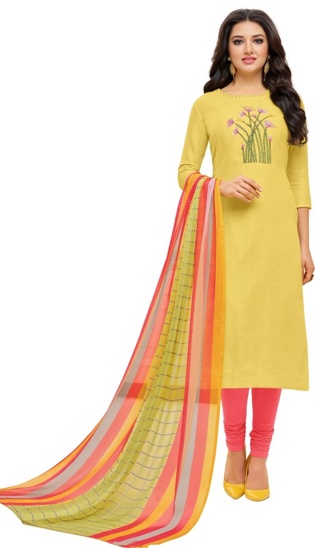 Oomph! Cotton Polyester Blend Embroidered, Printed, Solid Kurta & Churidar Material(Semi Stitched)