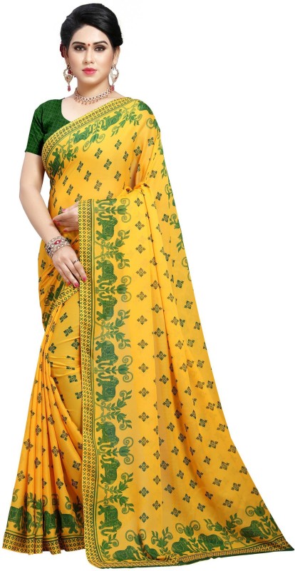Anand Sarees Paisley, Animal Print Daily Wear Georgette Saree(Yellow)