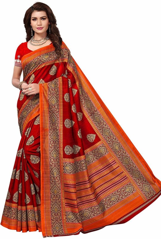 Winza Designer Woven, Printed, Polka Print Bhagalpuri Cotton Silk, Silk Blend Saree(Red)