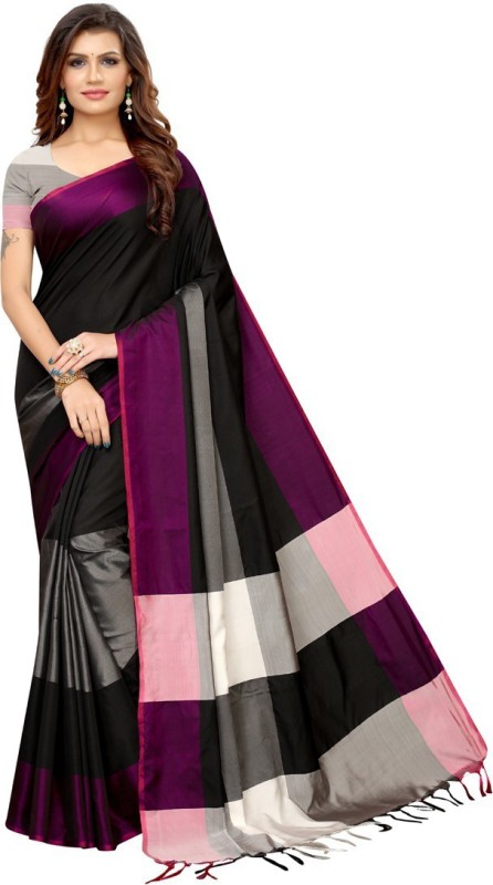 HITESH ENTERPRISE Solid Fashion Cotton Silk Saree(Black)
