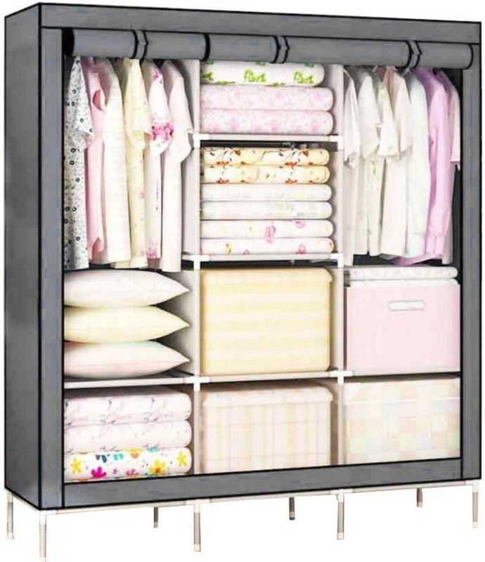 MEZIRE PP Collapsible Wardrobe(Finish Color - Grey, DIY(Do-It-Yourself)) - 61% off at DetectaDeal