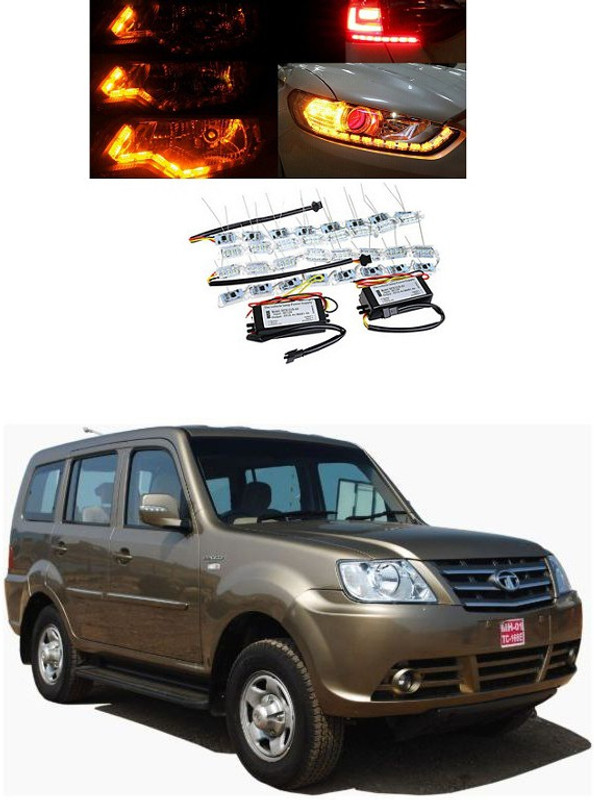 PRTEK LED Car Strip Crystal Style DRL Daytime Running Turn Signal Moving Indicators Light for A225 Car Fancy Lights(White, Yellow)