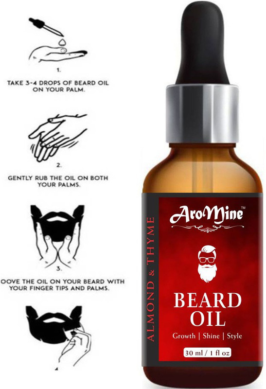 AroMine Premium 100% Natural Beard Growth Oil-( Almond & Thyme ) Hair Oil (30 ml) - No SLS, No Paraben Hair Oil(30 ml)