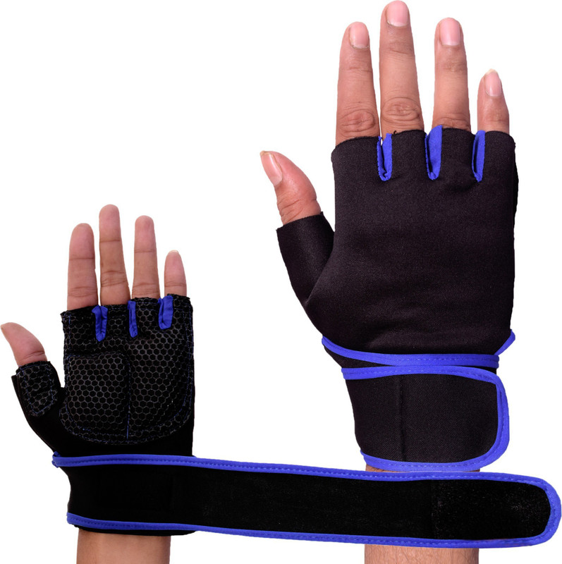 Snipper Lycra Open 111 Padded Gym Gloves for Weightlifting Gym & Fitness Gloves(Black, Blue)