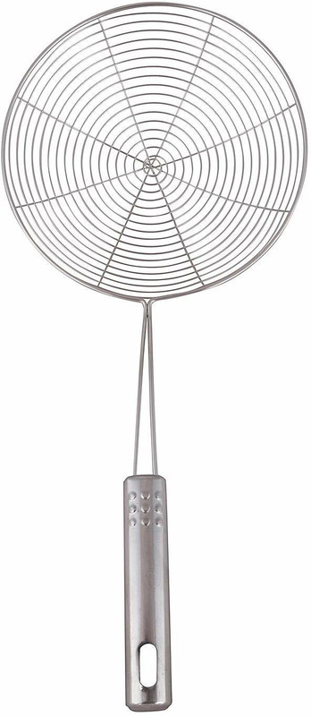 Mohini steels Premium Quality Stainless Steel Deep Fry Strainer Wire Skimmer with Spiral Mesh, Professional Grade Handle Skimmer Spoon/Ladle for Spaetzle/Pasta/Chips Sieve(Steel Pack of 1)