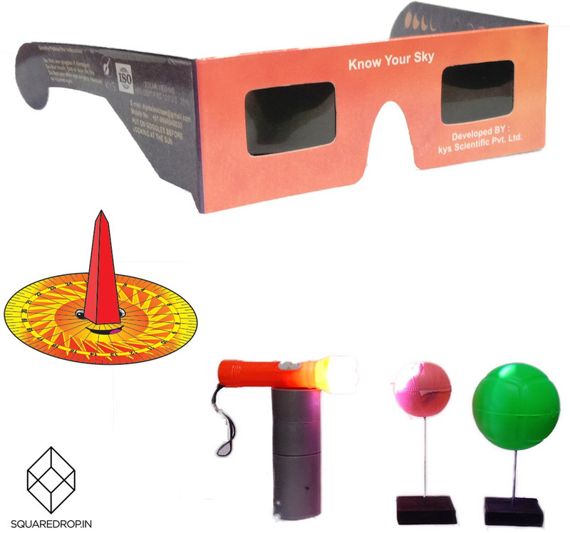 Square Drop 3 in 1 Solar Eclipse Glasses With Sun Deal Clock & Eclipse Demo Kit - Sky Science Activities for Age 5+ Years Old Kids(Multicolor)