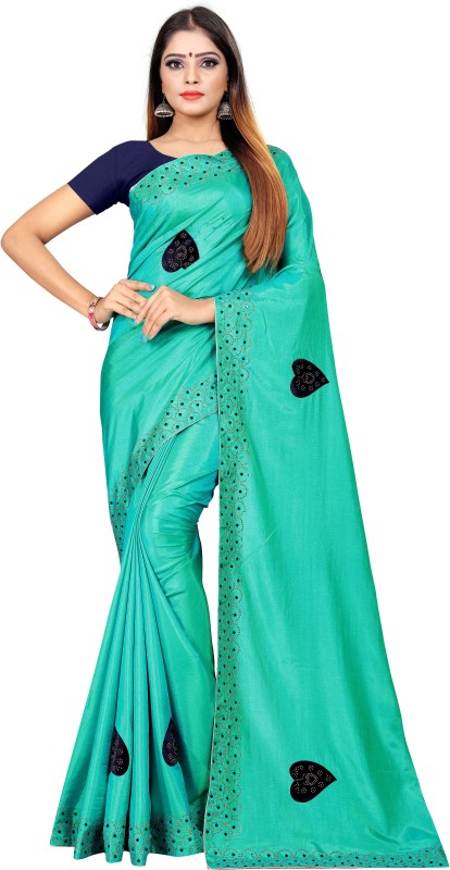KANJIVARAM STYLE Embellished, Solid Bollywood Silk Blend Saree(Dark Green)