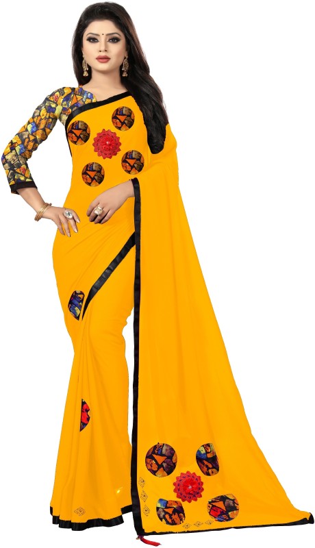 fashion Day Self Design Bollywood Georgette Saree(Yellow)