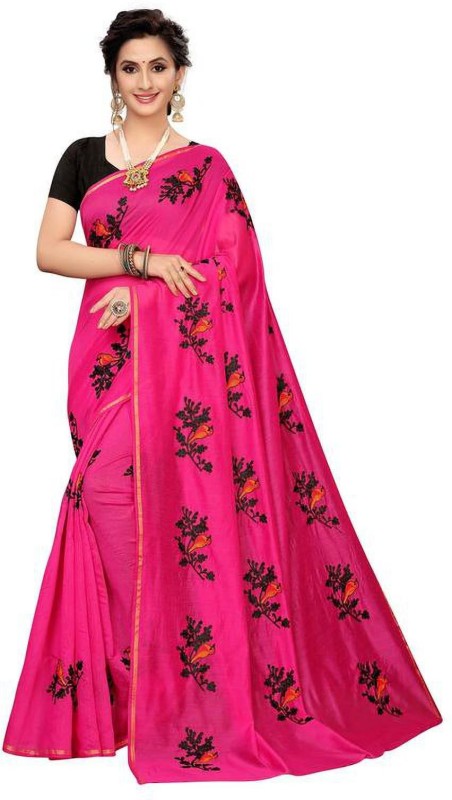 RENSILAFAB Embroidered, Solid Bollywood Georgette, Pure Silk Saree(Pink)