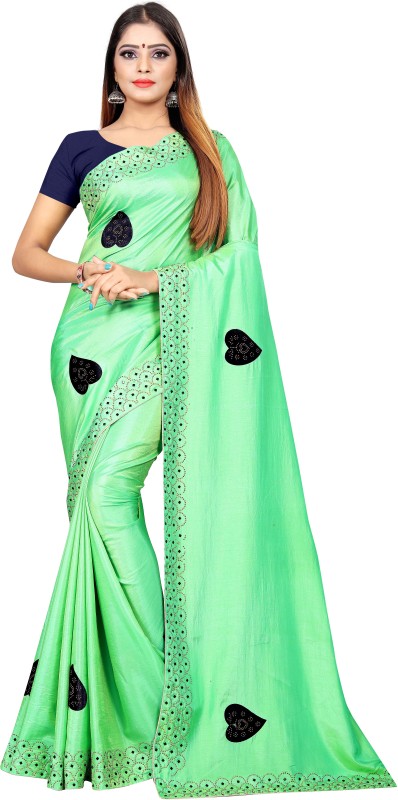 KANJIVARAM STYLE Embellished, Solid Bollywood Silk Blend Saree(Light Green)