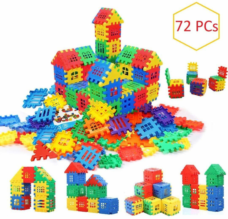 jvm Multi Colored 72 Pcs Mega Jumbo Happy Home House Building Blocks with Attractive Windows and Smooth Rounded Edges - Building Blocks for Kids(Multicolor)
