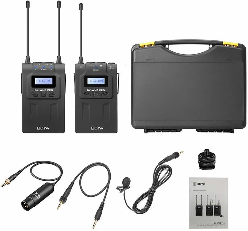 BOYA WM8 Pro-K1 UHF Wireless Microphone System 48 Channels Mono/Stereo Mode LCD Display 100M Effective Range for DSLR Cameras Camcorders Microphone