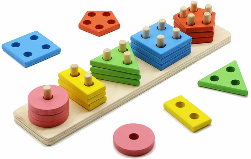 Bestie Toys Wooden Geometry Shape Sorting Board Building Shapes Toy(Multicolor)