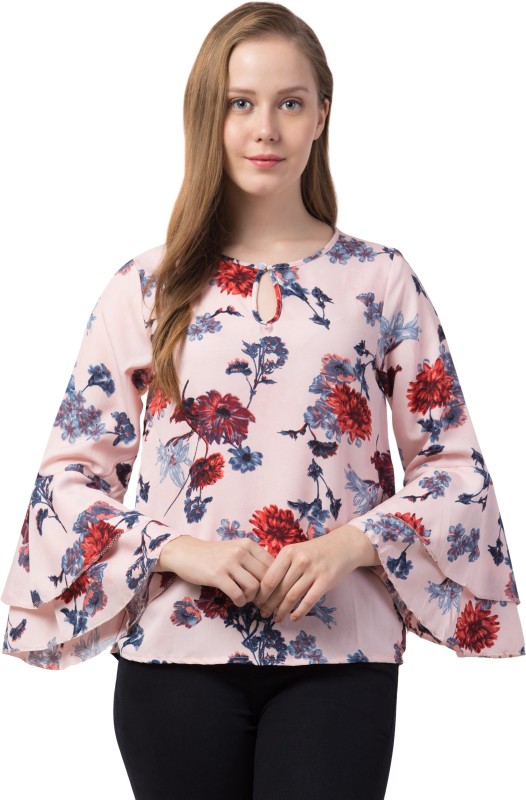 BESTIC FASHION Casual Flute Sleeve Printed Women Pink Top