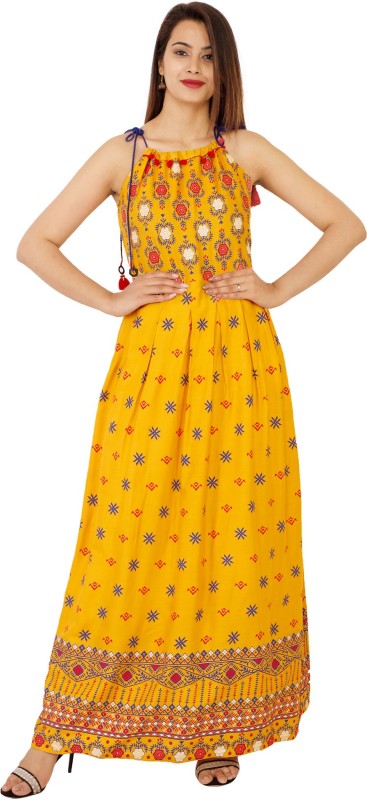 SEVEN WOWS Women Fit and Flare Yellow Dress
