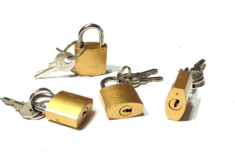 nawani Brass Pad Locks Suitcase, Luggage and for Many Use( Pack of 4 ), Size 20/25 mm Chain Lock(Gold)