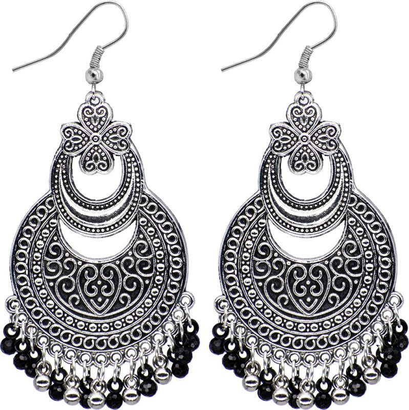 Z N ENTERPRISES Designer Beautiful Oxidised Silver Plated Double Layer Chandbali Drops...