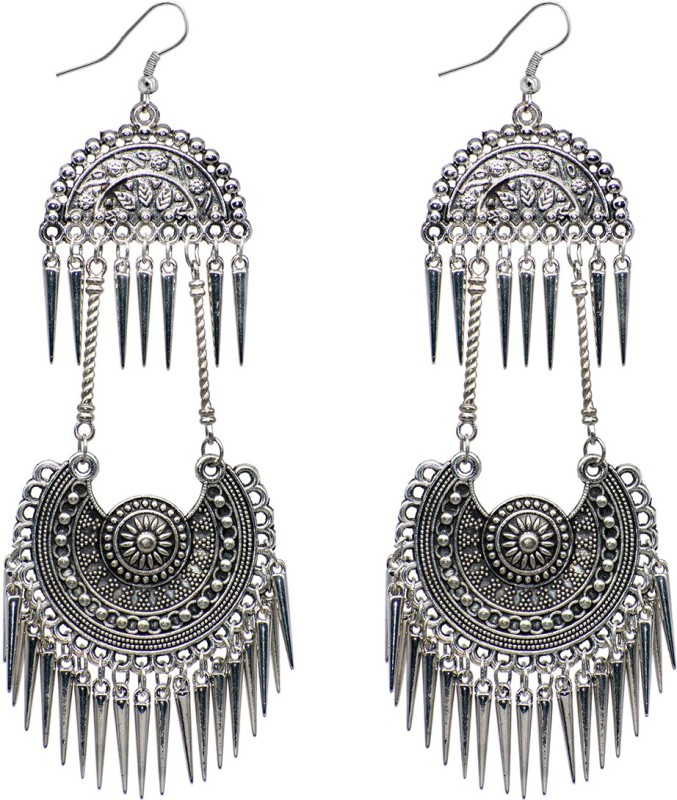 Z N ENTERPRISES Oxidised Silver Plated Tribal Long Chandbali With Drops And...