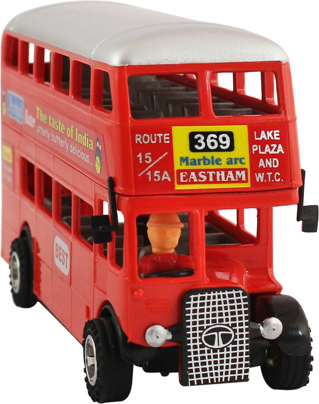 Shinsei Pull Back Deluxe Double Decker Bus | Miniature Scaled Models || Dinky Cars | - Red Colour(Red, Pack of: 1)