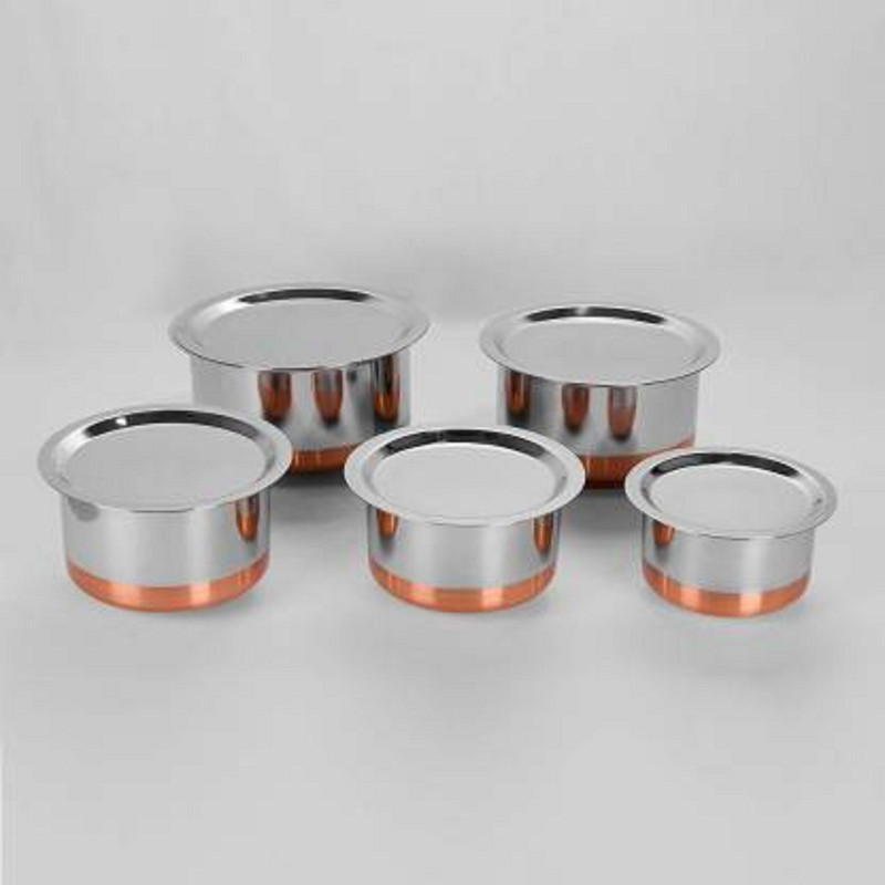 PROJAIN STEEL Stainless Steel 5 pcs High Quality Copper Tope Set Tope/Bhagona/Patila Set with Lid 9 L capacity 25 cm diameter(Stainless Steel)
