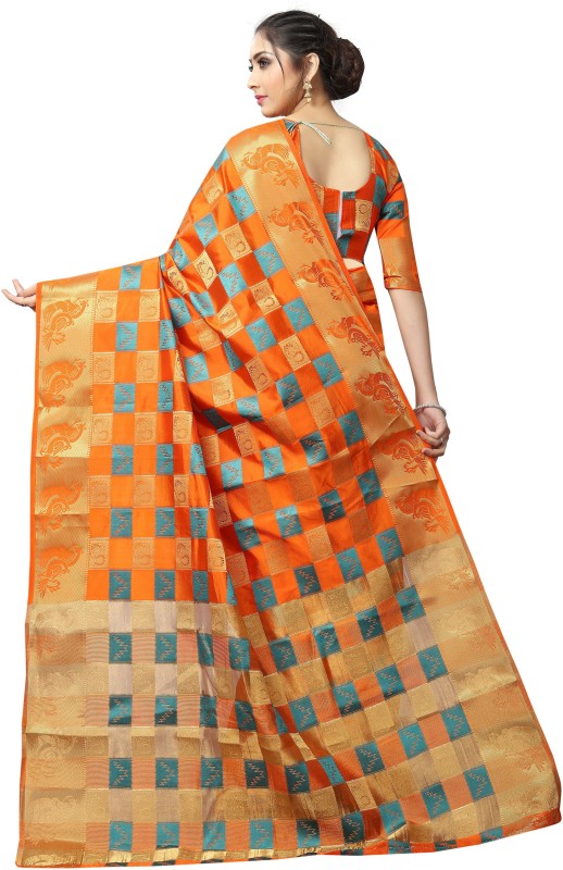 MARTS Self Design Banarasi Art Silk Saree(Orange)