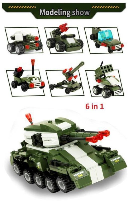 TEMSON 6 in 1 Military Serise Building Blocks with Carry Box City Police Team Truck with Figures Building Blocks Toys(Multicolor)