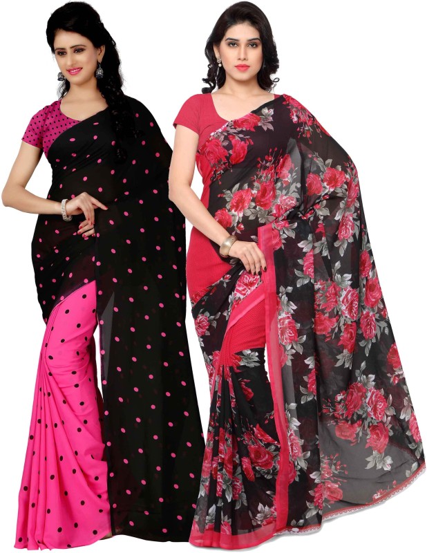 Anand Sarees Floral Print Daily Wear Georgette Saree(Pack of 2, Red, Pink)