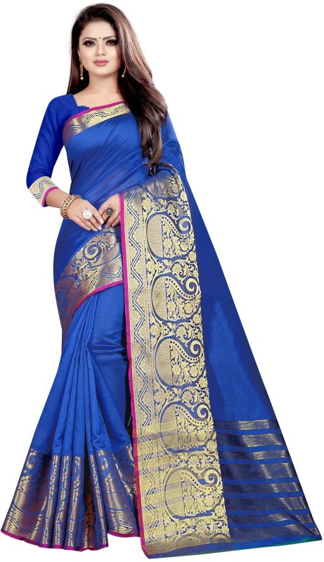 Apnisha Self Design Fashion Jacquard Saree(Blue)