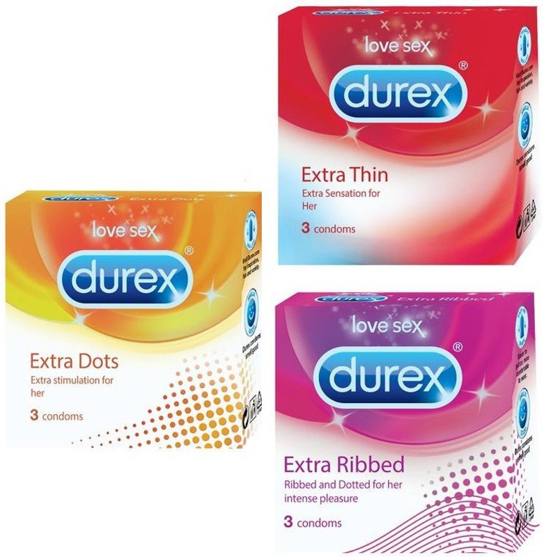 DUREX Dots ,Thin ,Ribbed Pack Condom(Set of 3, 9 Sheets)