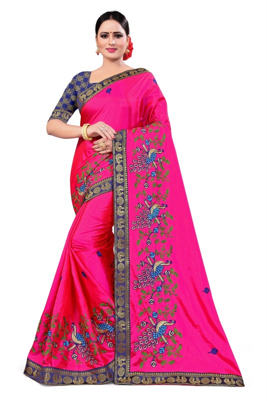 ecolors fab Embroidered Fashion Silk Blend, Pure Silk, Art Silk, Lace Saree(Pink)