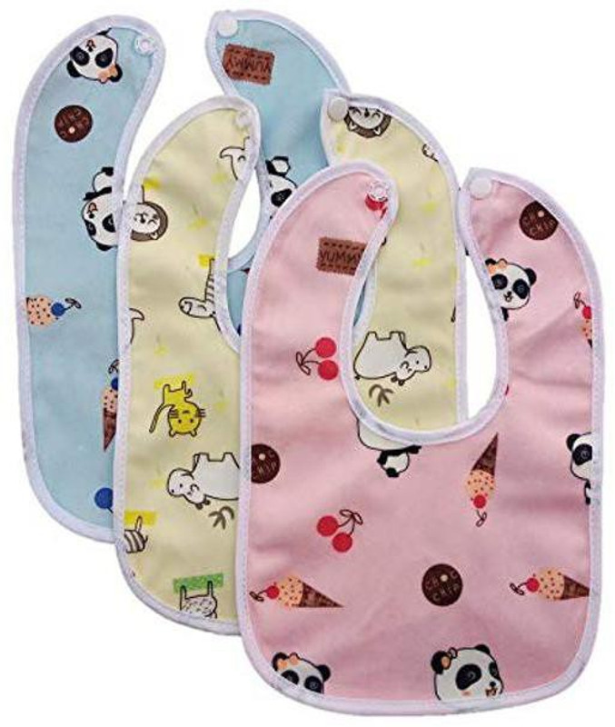 Organic Kidz Fashion pari-Baby's Soft Cotton Waterproof Bibs (Multi Colour) - Pack of 3(Multicolor)