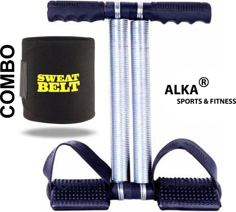 ALKA COMBO PURE BLACK DOUBLE STEEL SPRING TUMMY TRIMMER & SWEAT BELT FOR MEN & WOMEN Fitness Accessory Kit Kit