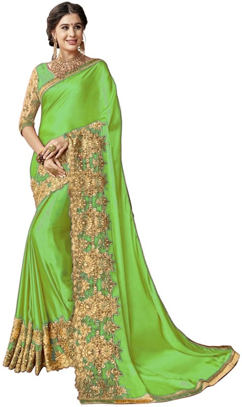 Nivah Fashion Embroidered Bollywood Lycra Blend Saree(Green, Gold)