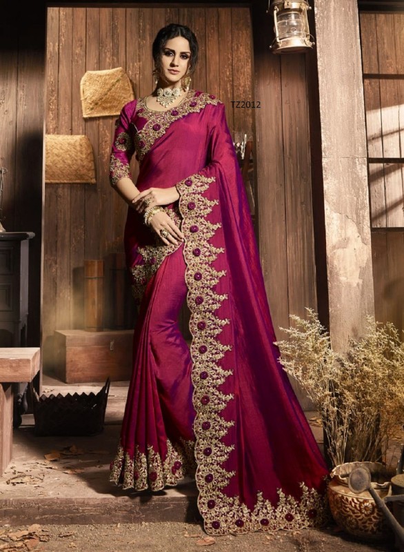 Nivah Fashion Embroidered Bollywood Satin Blend Saree(Purple)