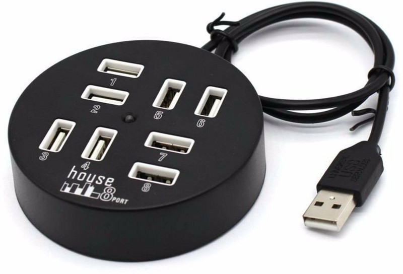 GLAMAXY 8 Port USB Hub Portable Hub Round 8-Port USB 2.0 Hub USB Hub(Black)