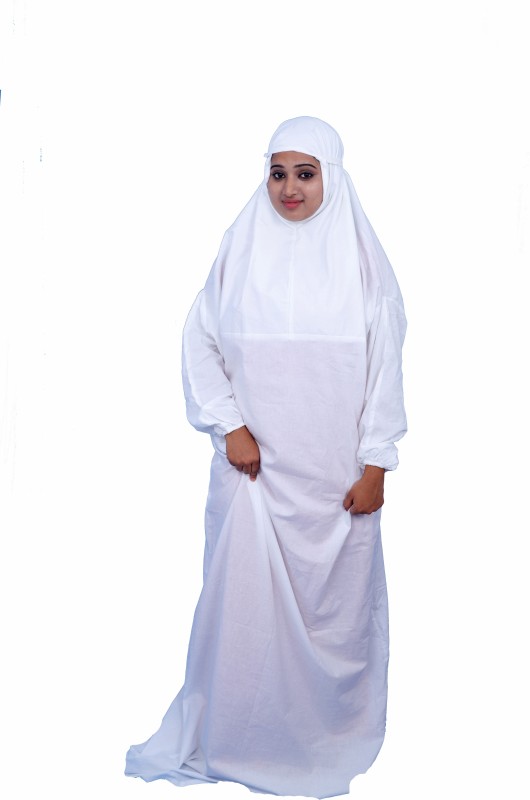 barakath Prayer Dress Pure Cotton Solid Abaya With Hijab(White)