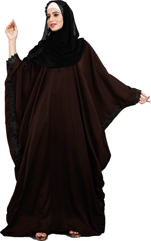 Justkartit J5370_Brown Polyester Solid Abaya With Hijab(Brown)