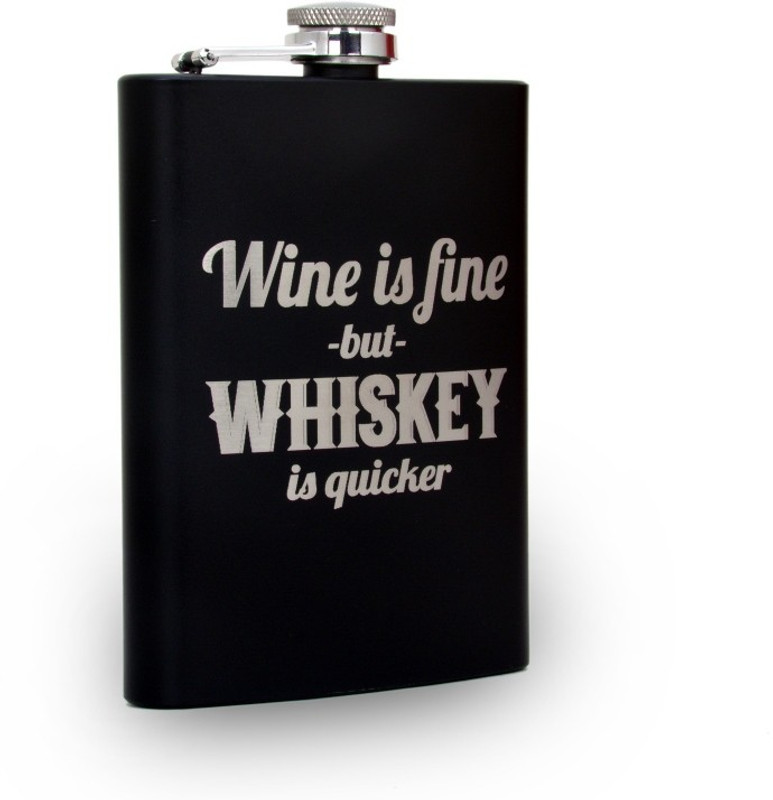 TRAQ WINE IS FINE BUT WHISKEY IS QUICKER ENGRAVED STAINLESS STEEL LIQUOR POCKET FLASK STAINLESS STEEL Hip Flask(230 ml)