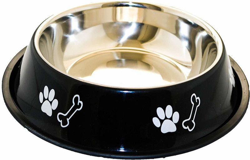 ALCAZAR ALC Dog bowl medium 700 ml Round Steel Pet Bowl (700 ml Black) ROUND Steel Pet Bowl(700 ml Black)