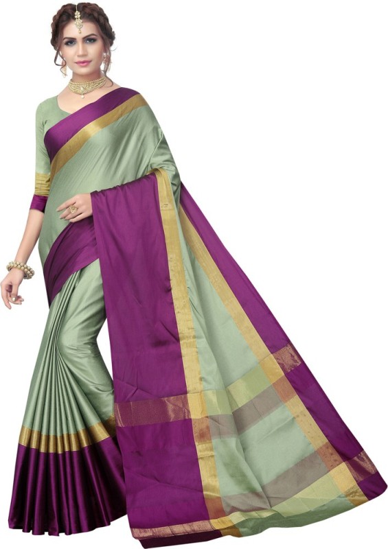 Saara Striped, Woven, Embellished Kanjivaram Poly Silk Saree(Multicolor)