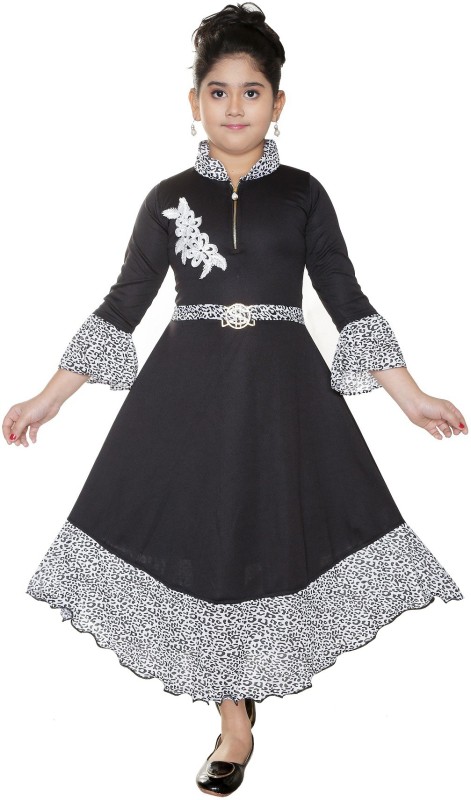 FTC FASHIONS Girls Maxi/Full Length Party Dress(Black, 3/4 Sleeve)