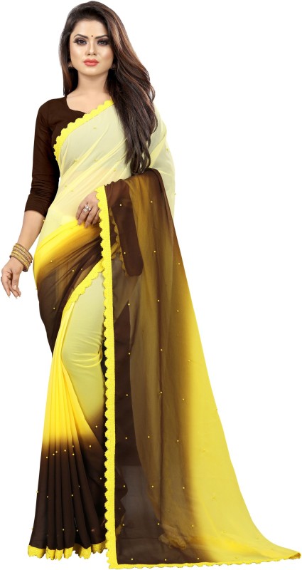fashion Day Self Design Bollywood Georgette Saree(Brown, Yellow)